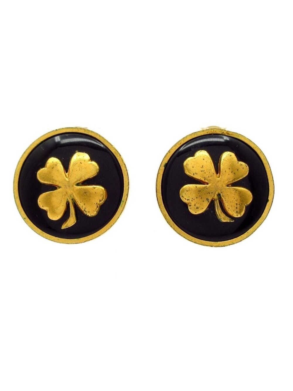 Chanel Earrings Black Gold Quatrefoil